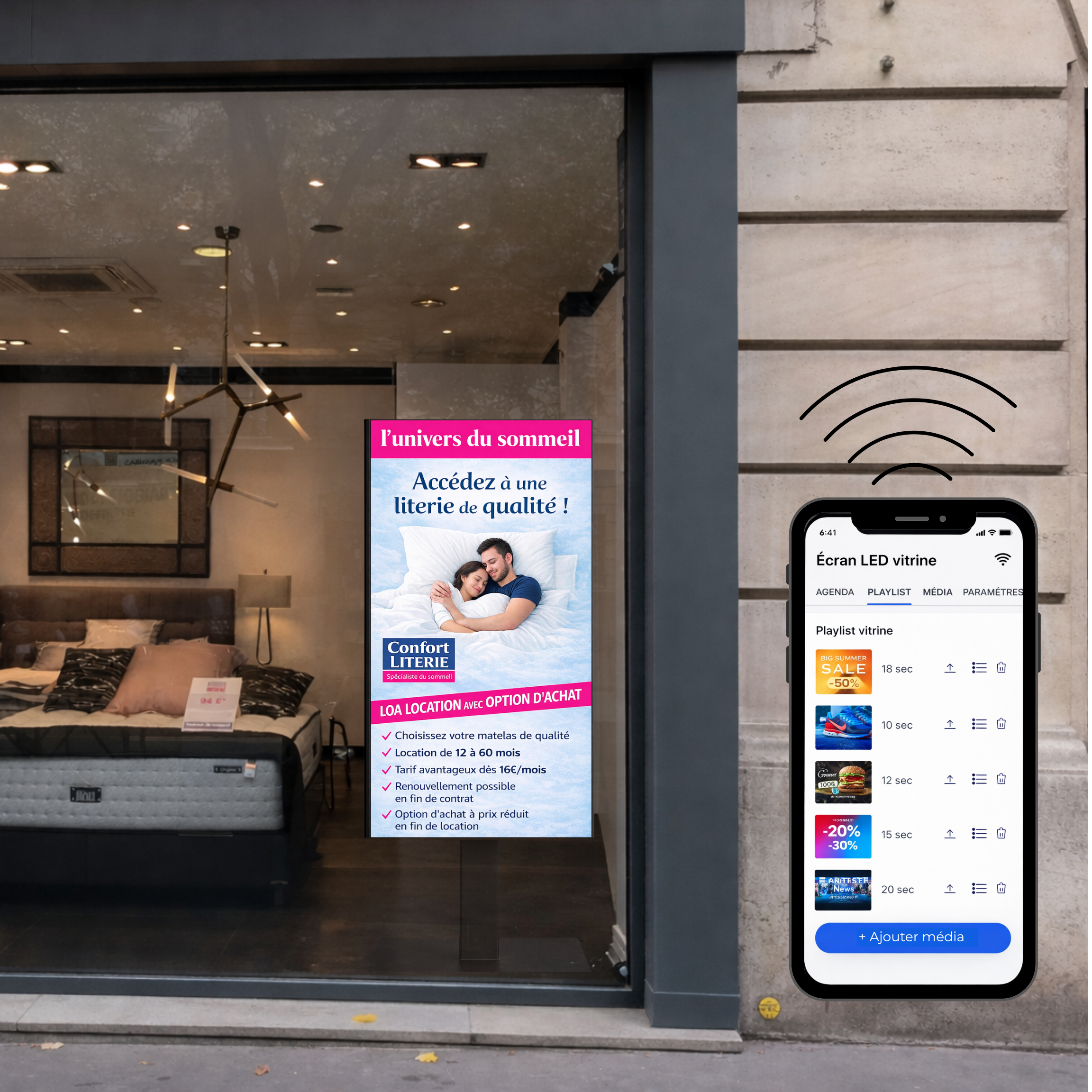 Gestion à distance d’un écran LED vitrine depuis un smartphone