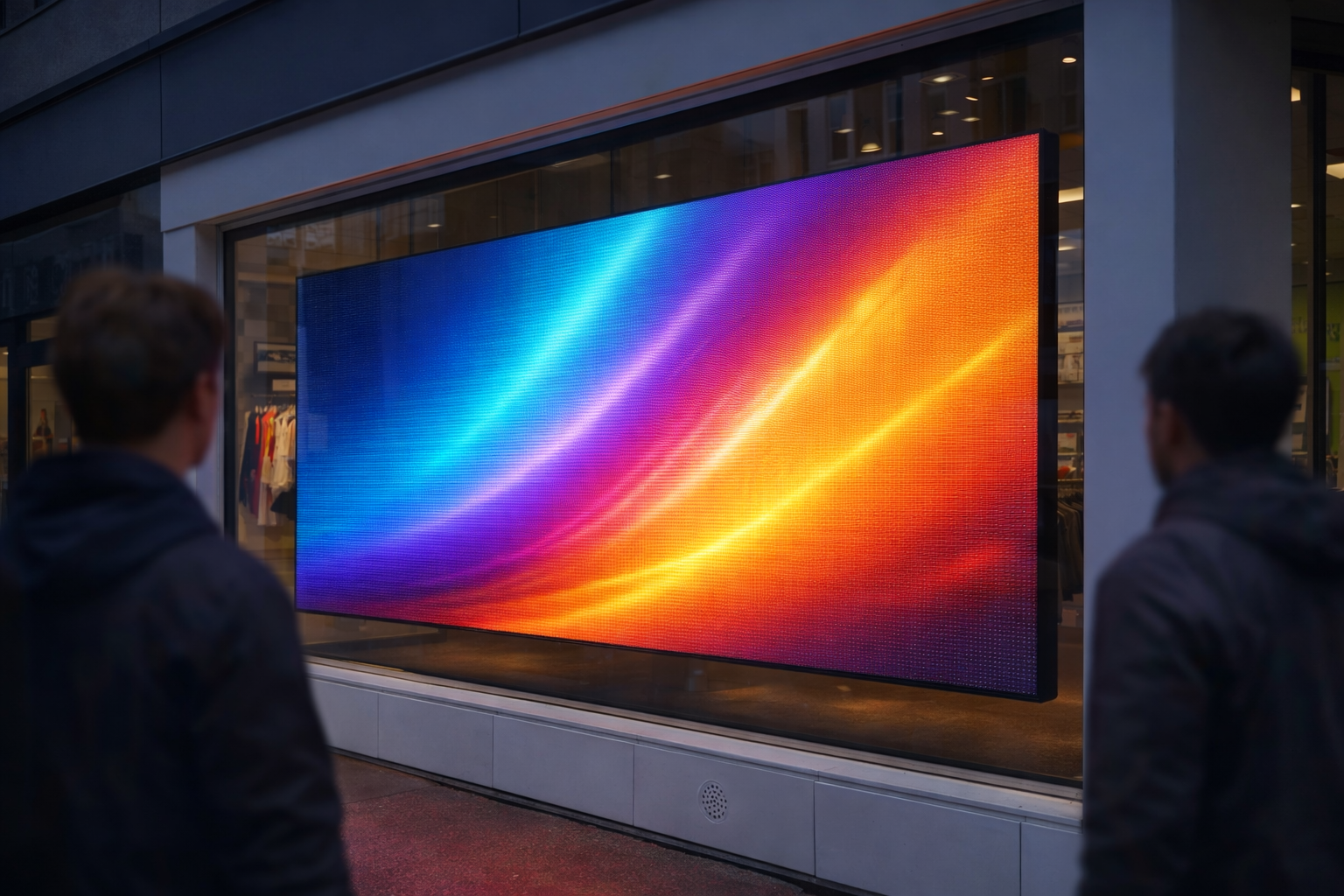 Écran LED vitrine sur mesure installé dans un commerce