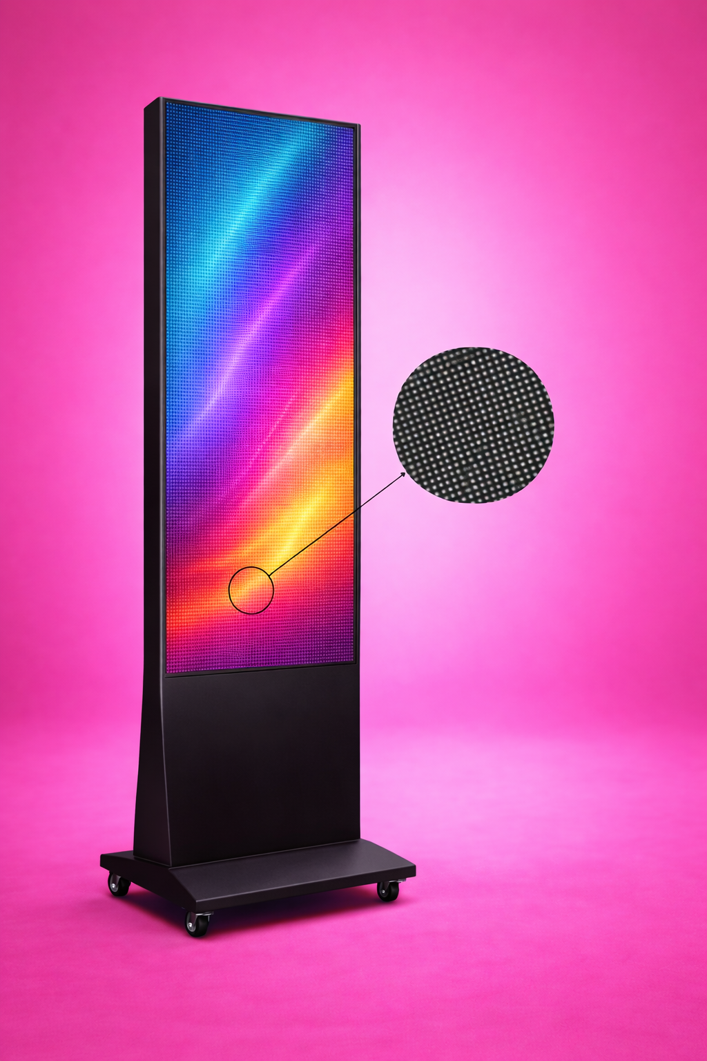 Fonctionnement d’un totem LED avec zoom sur les pixels LED