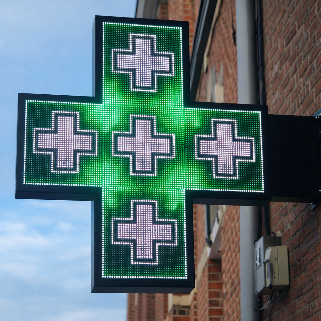 Croix de pharmacie LED sur façade