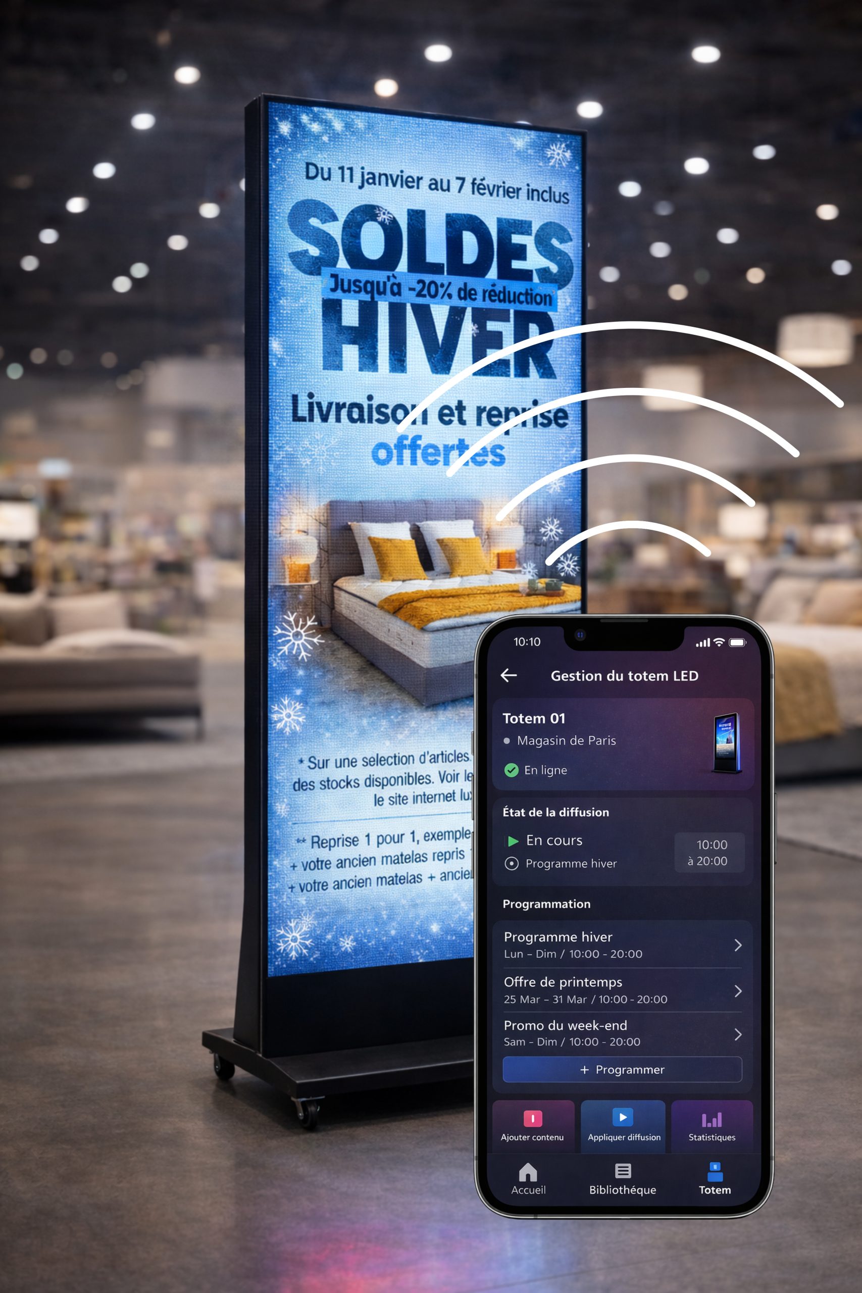 Application de gestion de totem LED sur smartphone