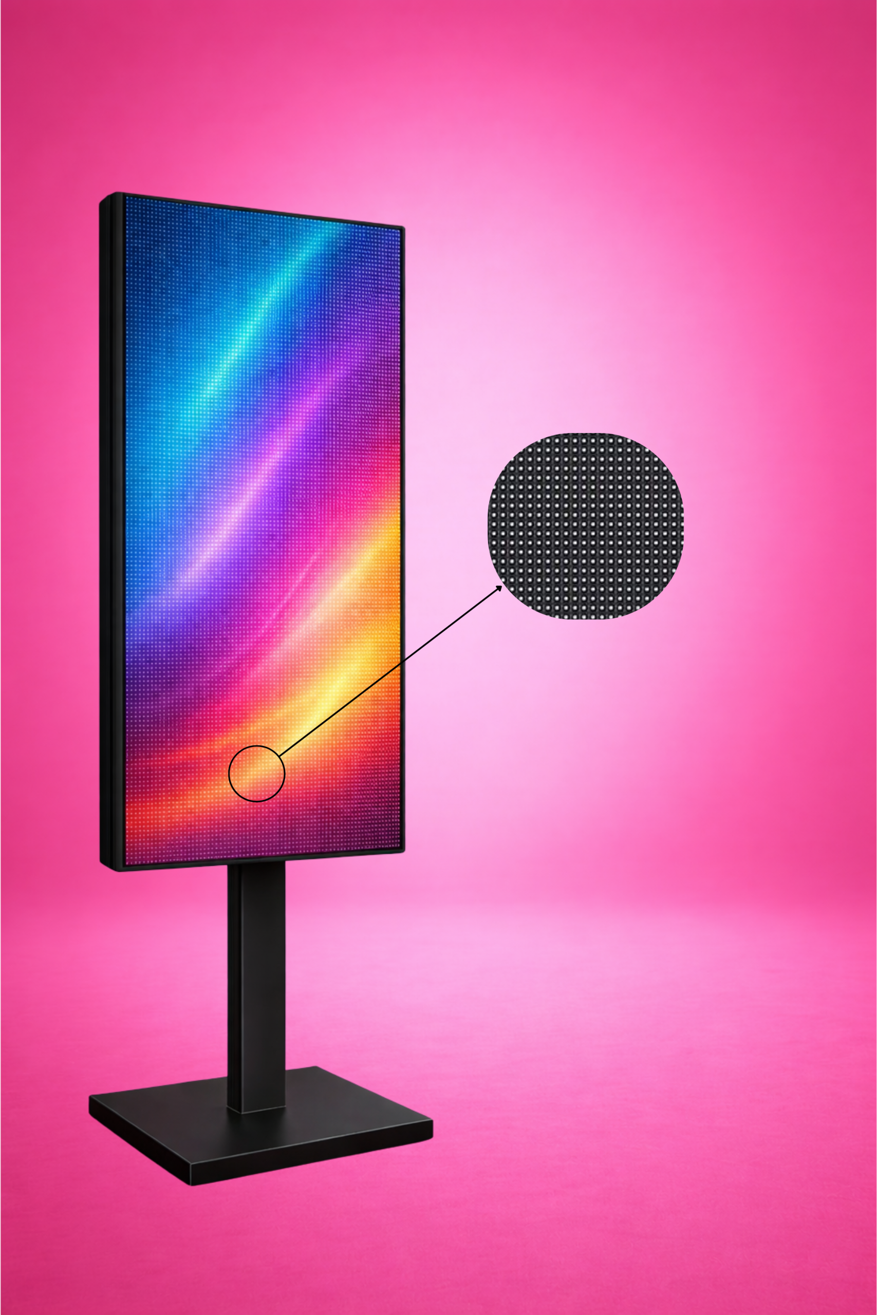 Fonctionnement d’un écran LED vitrine avec zoom sur les pixels LED